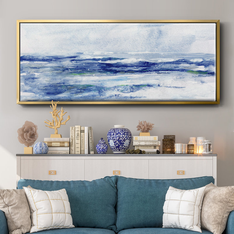 Soft Ocean Waters II- Framed Canvas, 12" H x 30" W