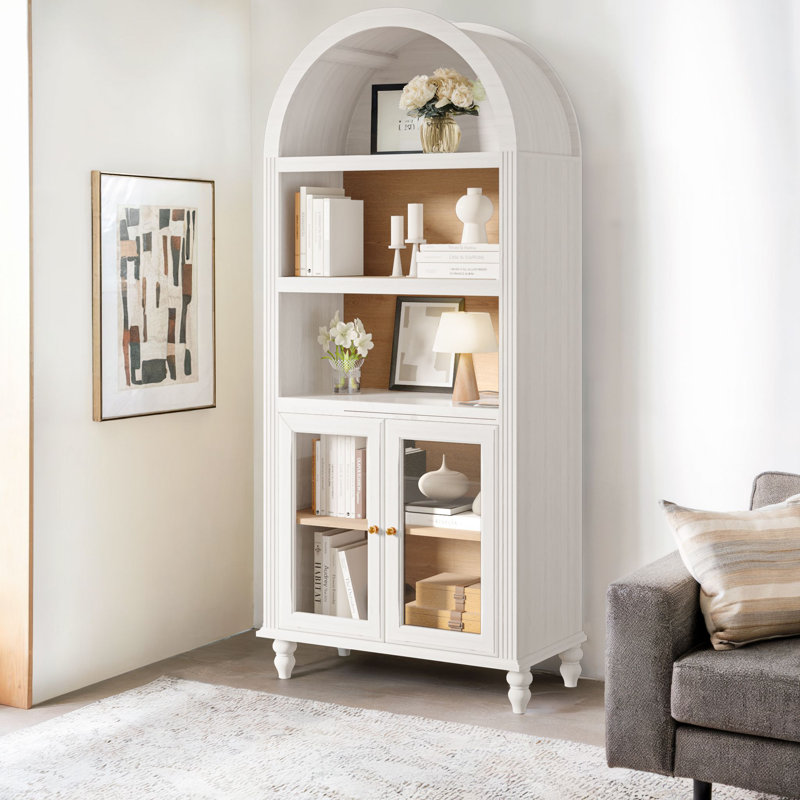 72" Arched Bookshelf with Adjustable Shelves, White