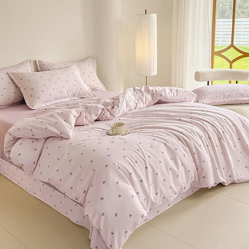 Ensemble d'édredon en microfibre, Housse de couette grand + 2 taies d'oreiller stand, Rose