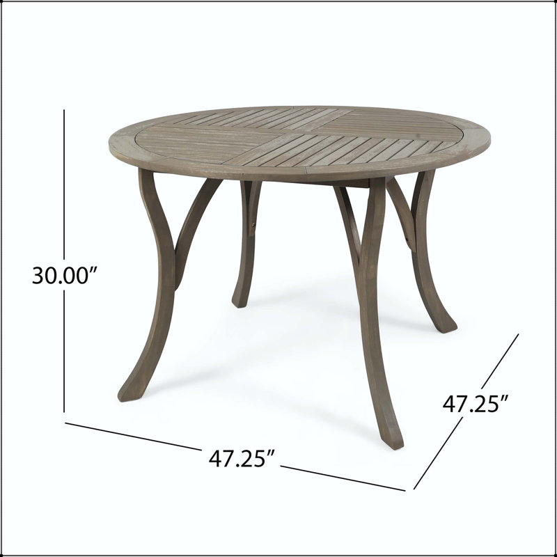 Table de salle à manger d'extérieur ronde en bois d'acacia - Finition grise, pieds courbés