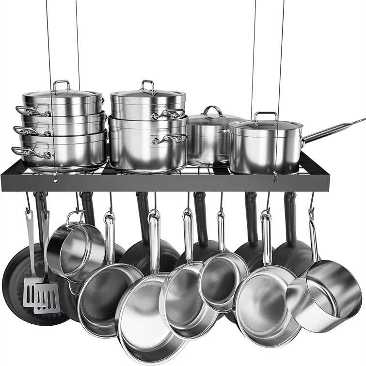 Delauter Hanging Ceiling Pot Rack 34-Inch for Kitchen Matte Black with 20 S Hooks Prep & Savour