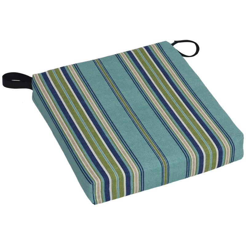 Outdoor 3'' Seat Cushion, Blue/Green Striped