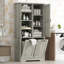 Armoire de rangement de salle de bain avec portes et tiroirs, panier à linge inclinable, plusieurs espaces de rangement, style autoportant, tablette ouverte, tablette réglable, chêne (ancien numéro de référence: N725p208543l)