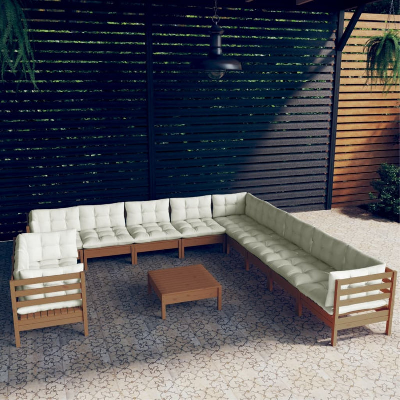 Ensemble de conversation modulaire en bois de pin massif avec coussins Koalton, 12 Pcs: Table, 11 Chairs, Gris, Gris