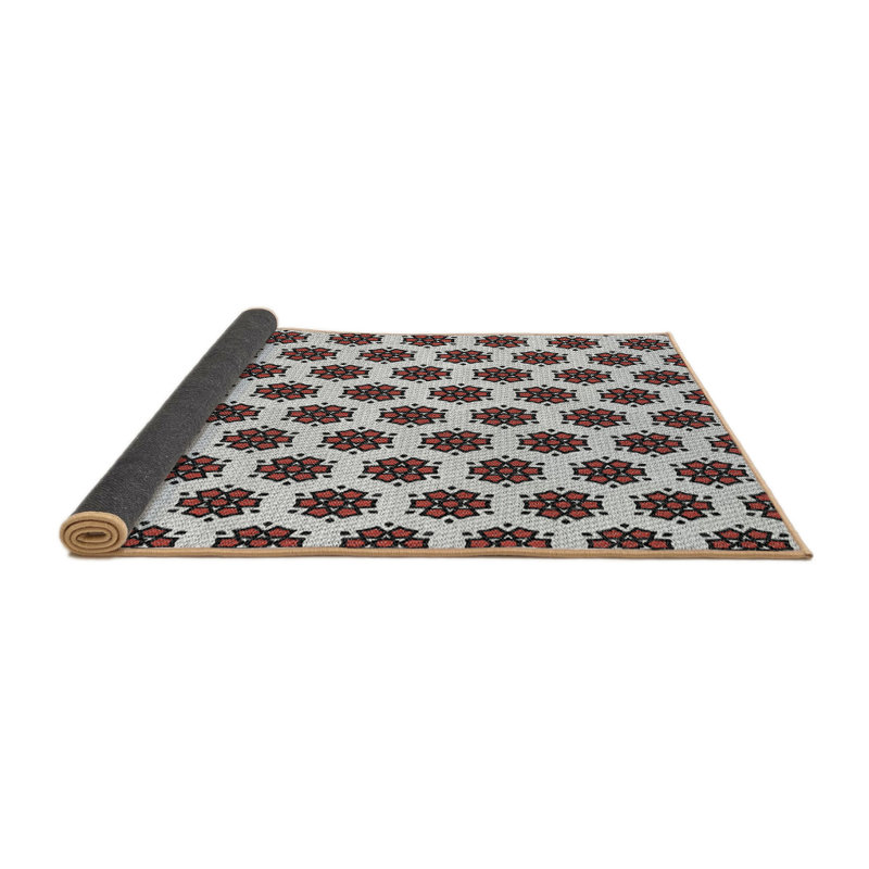 Tapis gris/rouge/brun à motifs Hillhouse, Rond 3 pi