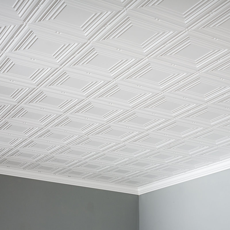 Portrait 24.38'' L x 48.38'' W Textured Vinyl Glue Up Ceiling Tile, Matte White