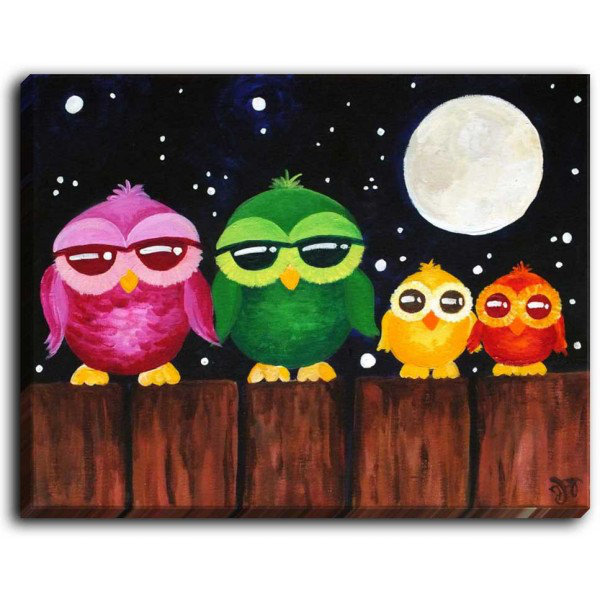 « owls on a clôture » par njoy art, reproduction d’art sur toile tendue, H 24 po x l 36 po x P 1,5 po