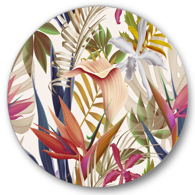 Art mural tropical en métal, décoration murale cercle floral rétro - fleurs rétro tropicales III
