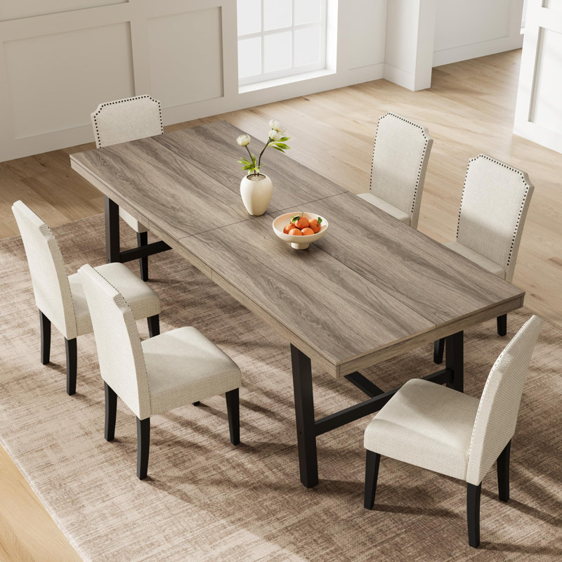 with Iron Base Dining Table, Gris / gris noyer