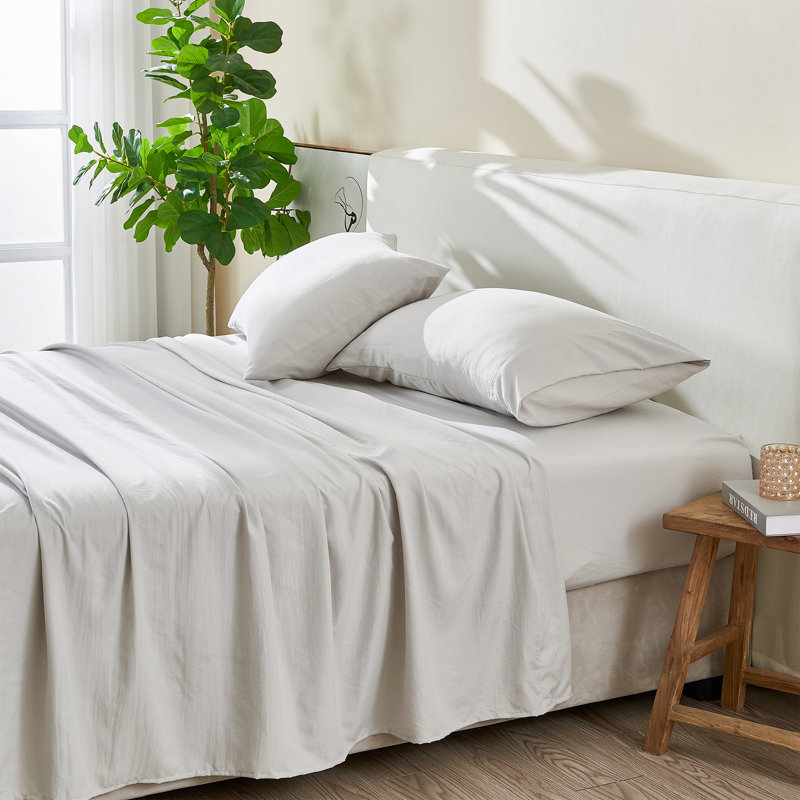 Ultra-Soft Pre-Washed Microfiber Sheet Set, Queen Sheet Set + Fitted Sheet + 2 Pillowcases, Grey Dawn