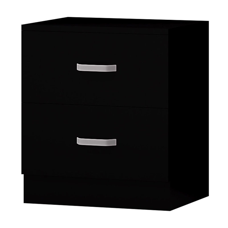 Matt White 2 Drawer Bedside Table, Black