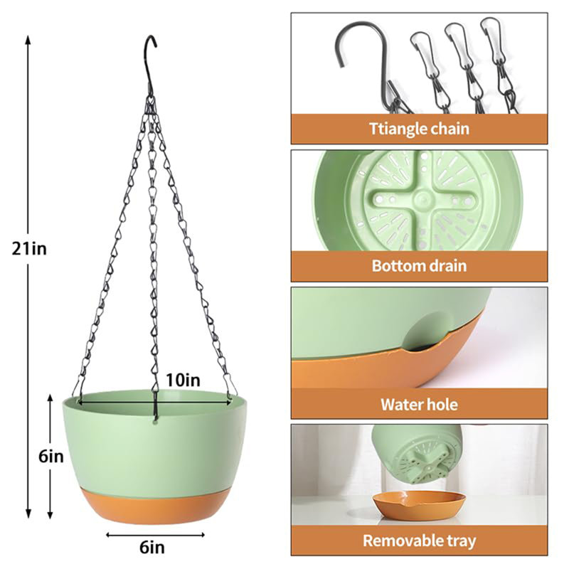 Paquet de 2 jardinières suspendues en plastique, Vert