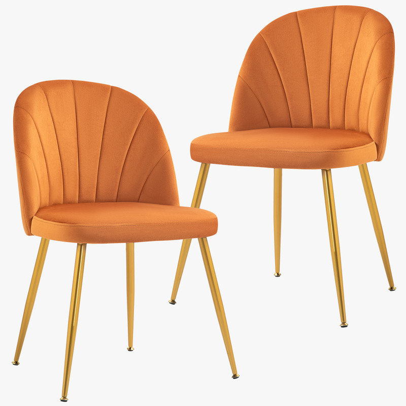 Modern Velvet Armless Side Dining Chairs, Orange