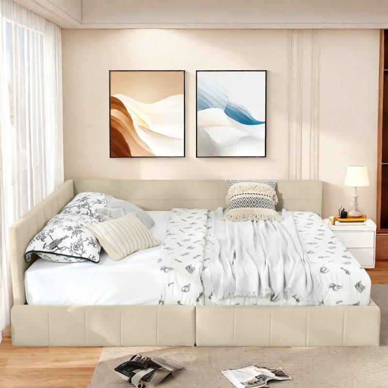 Bed With 2 Drawers, Beige