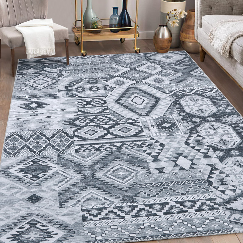 Boho Rug Area Rugs for Living Room Tribal Washable Rug Non-Slip Rugs for Bedroom Traditional Accent Carpet Stain-Resistant Floor Cover for Dining Room Playroom Kitchen Office