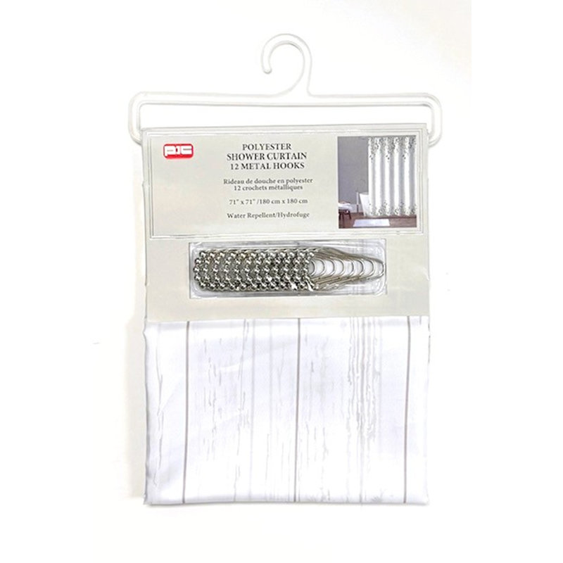 Rideau de douche en polyester avec crochets en métal - bois