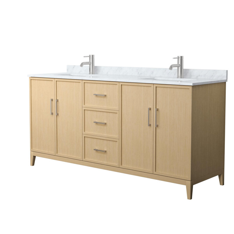 Elan 66'' Double Bathroom Vanity with Marble Top, Tan, Matte Black, 72"