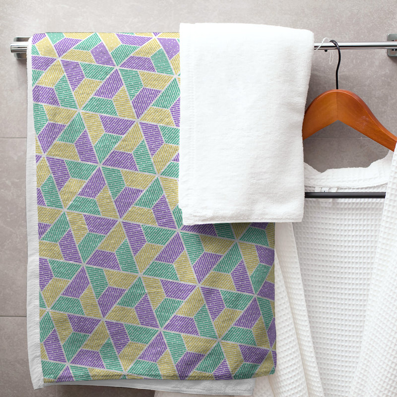 Serviette de bain trapézoïde, Mauve / Vert / Jaune