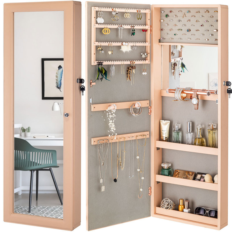 Armoire à bijoux murale avec miroir Grimmage, Rose