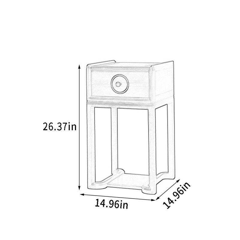 Solid Wood Plant Stand with Drawer, Brass Handles, 26.37" H x 14.96" L x 14.96" D