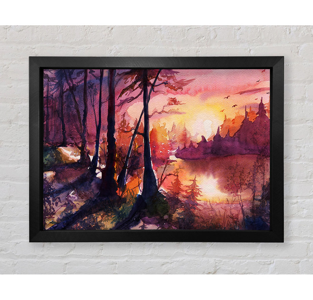 Gerahmtes Poster Vibrant Orange Sun In The Forest