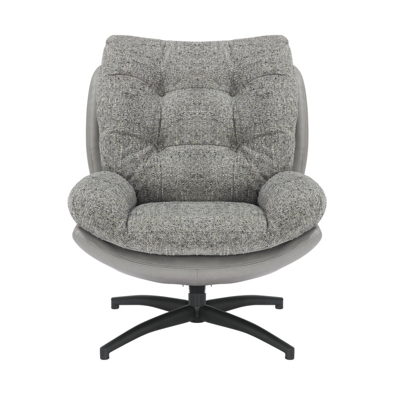 Cedrie Upholstered Swivel Accent Chair with Footstool, Grey
