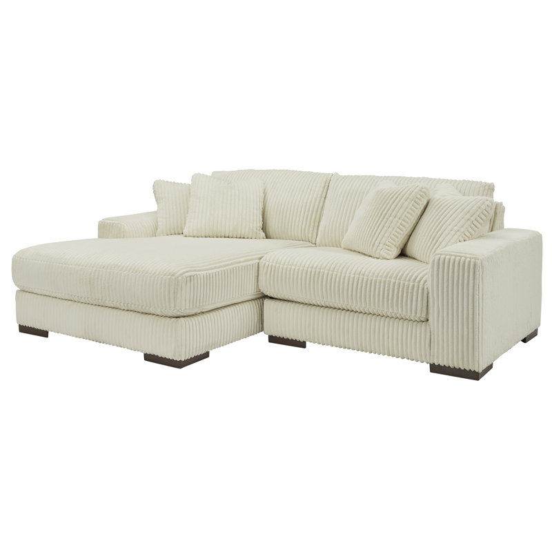 Upholstered L-Shaped Sectional, Left Hand Facing, Ivory Corduroy