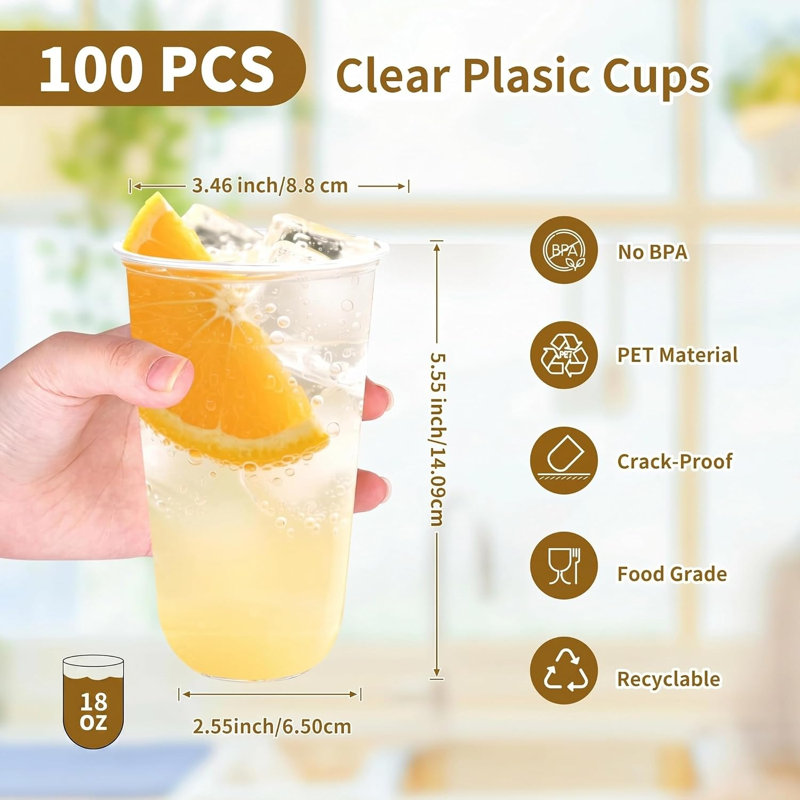 100 Pcs 18oz Clear Plastic Cups