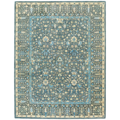 Smyrna- Persian Cedars Oriental Hand Tufted Wool Blue/Yellow Area Rug