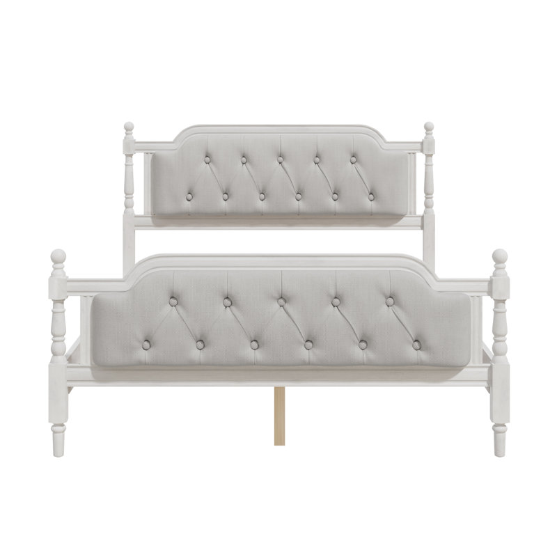 Tête de lit capitonnée French Country, Blanc antique, Lit double