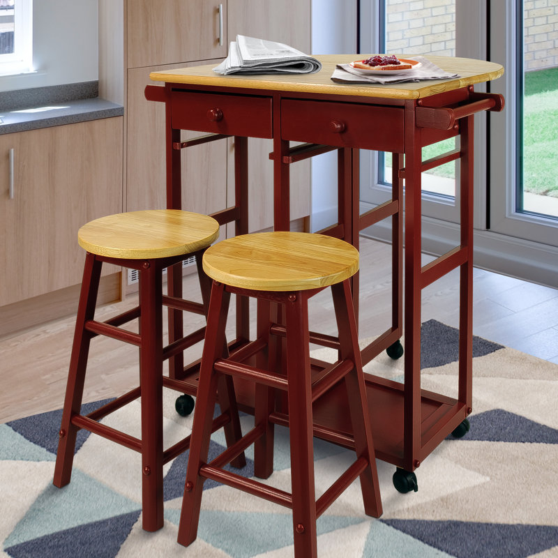 Wimborne Solid Wood Kitchen Island Set, Red