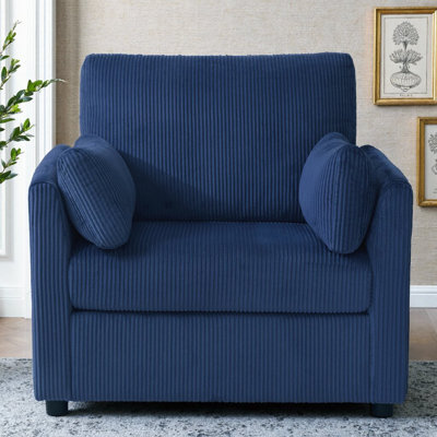 Fauteuil d'appoint Avellune 96 cm en velours côtelé avec poches de rangement latérales | Fauteuil de lecture surdimensionné avec 2 coussins, support ergonomique pour le salon, la chambre et l'appartement