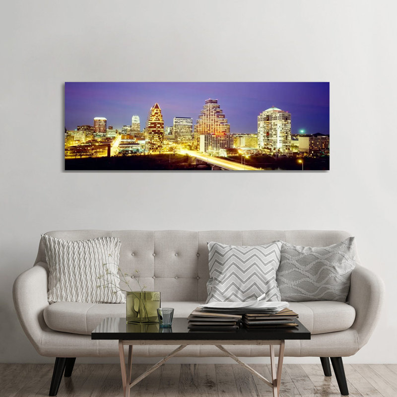 Buildings Lit up at dusk, Austin, Texas, USA 1 Piece Wrapped Canvas Panoramic Wall Art, 182.88 cm H x 60.96 cm W