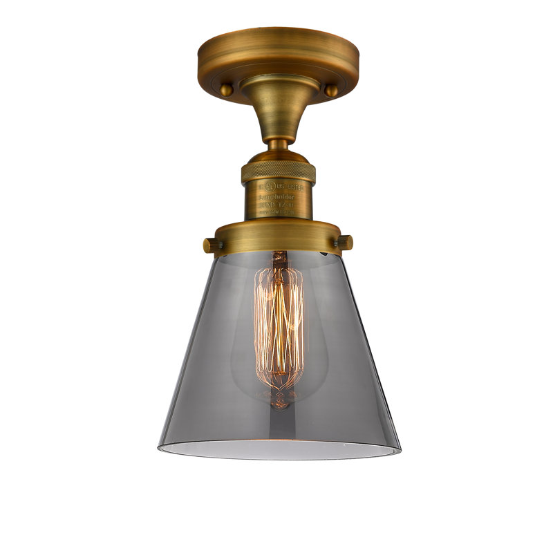 Glass Semi Flush Mount, Brushed Brass, Smoked