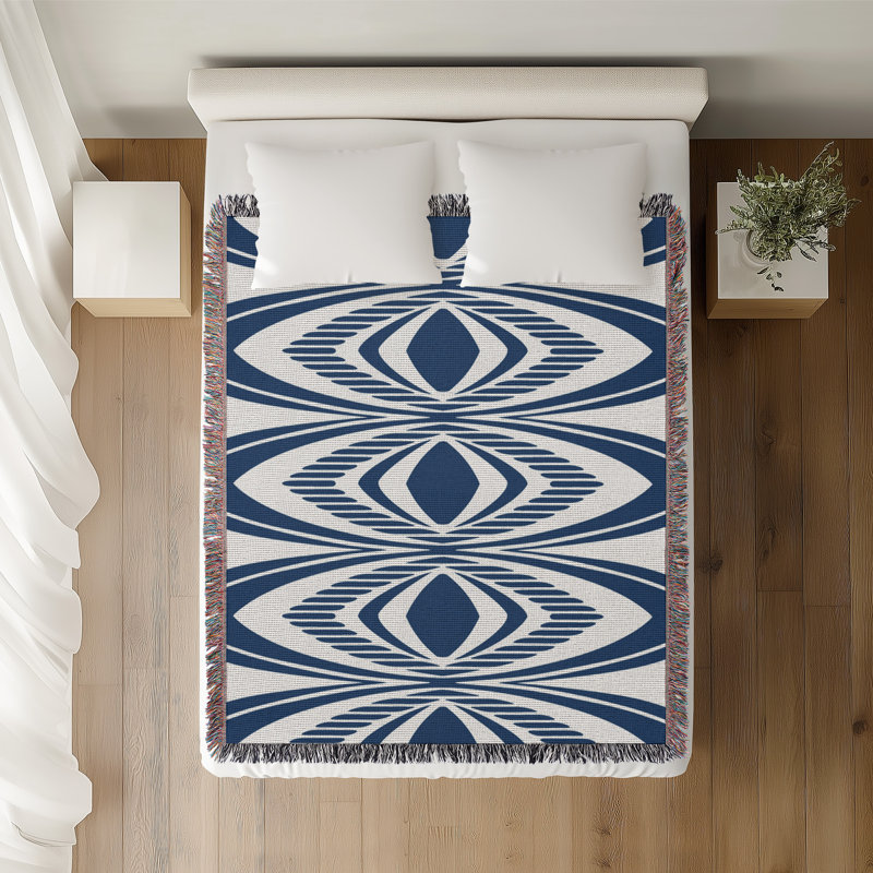 Jeté en coton Shield, Bleu, 50 x 70