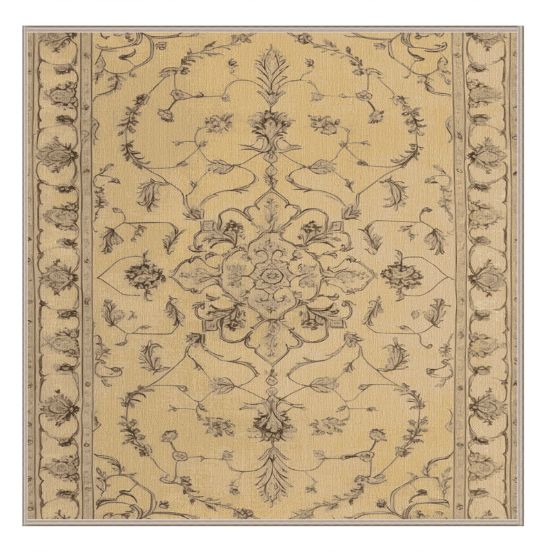 Tapis brun Tabriz lavable à la machine, Carré 8 pi