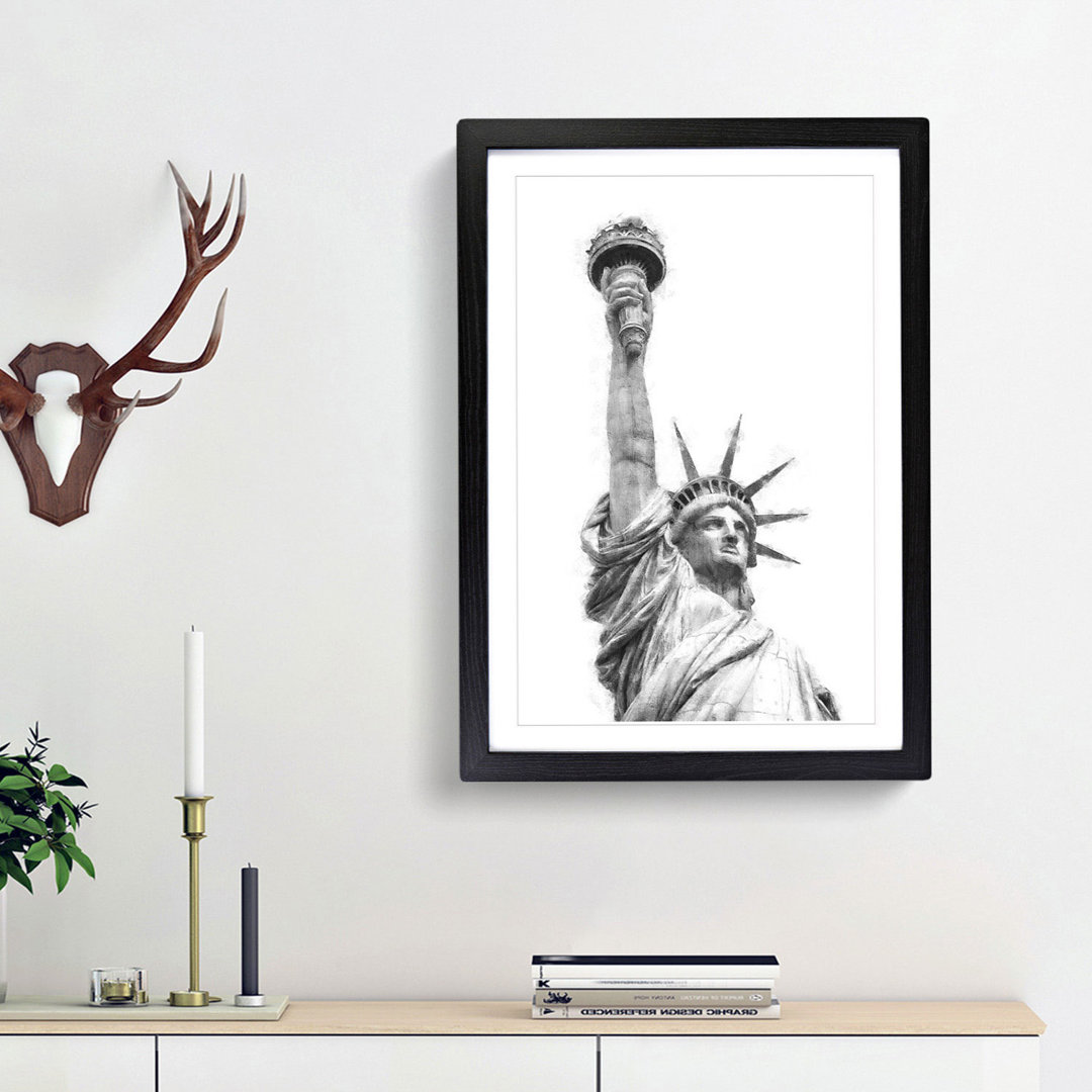 Statue Of Liberty In New York City Abstract Painting - Framed Print