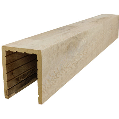 AmeriCraft Wood Hand Hewn Beam, 3-Sided (U-Beam), 9 1/2"W x 5 1/2"H x 192"L, White Washed Pickling Finish, Stain Grade White Oak