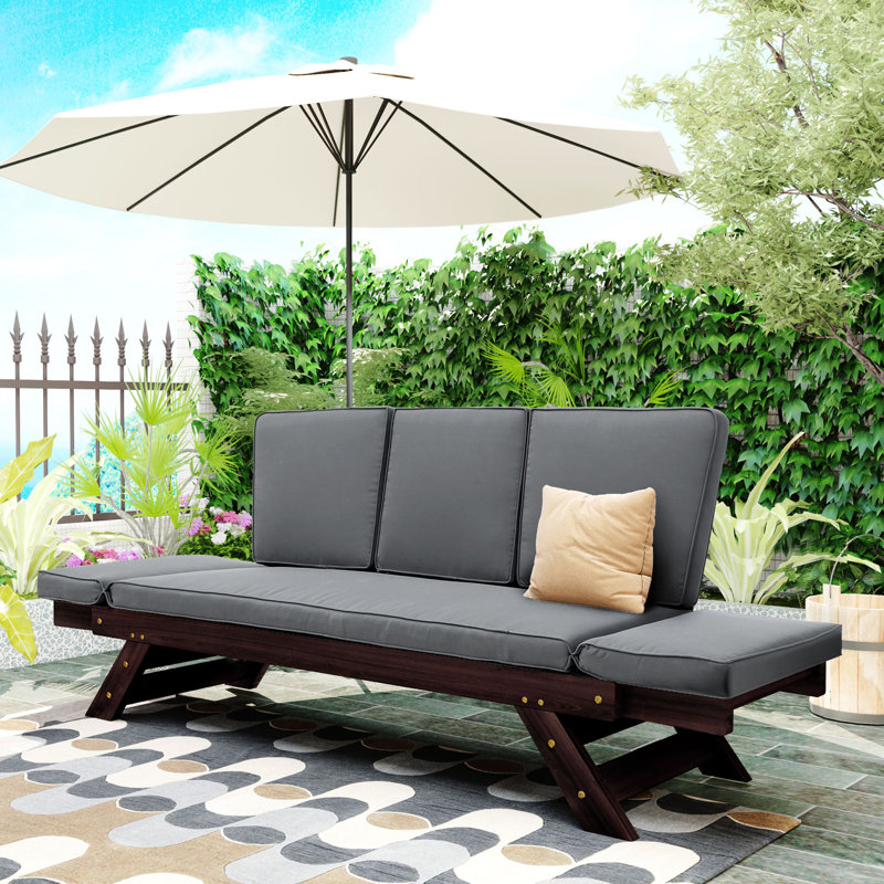 41'' Wide Wood Patio Daybed with Cushions, Gray