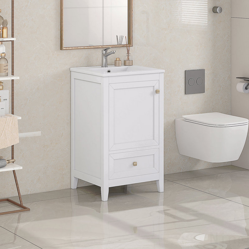 Meuble-lavabo de 20 po avec lavabo, armoire avec porte à fermeture douce et tiroir, support de rangement
