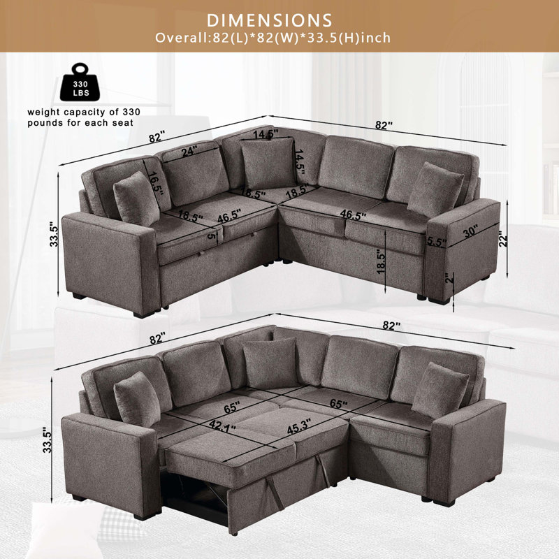 Modular Sofa, Sectional Couch L Shaped Sofa Couch, Light Brown Chenille