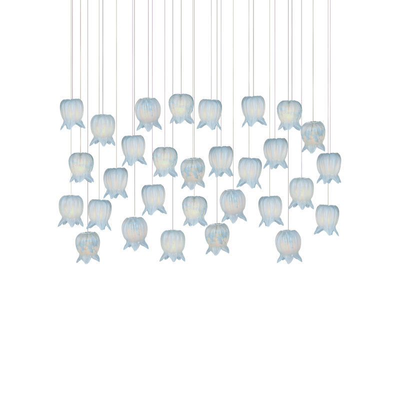 Luminaire suspendu linéaire à 30 lumières Polpo, H 13 po x l 54 po x P 18 po, Bleu, 4500 lumens