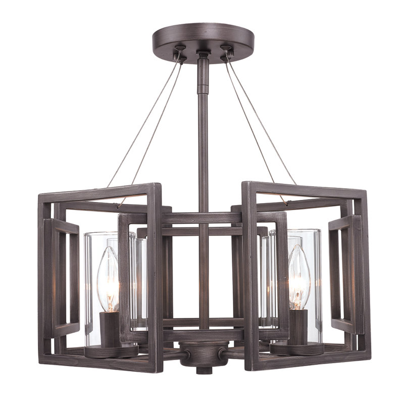 Newlin Glass Semi Flush Mount, Gunmetal Bronze