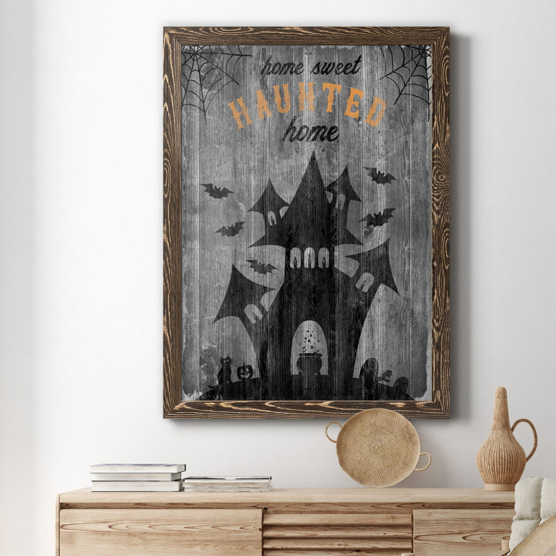 Haunted House - publicités encadrées sur toile, H 24 po x l 18 po x P 1,5 po, Noyer