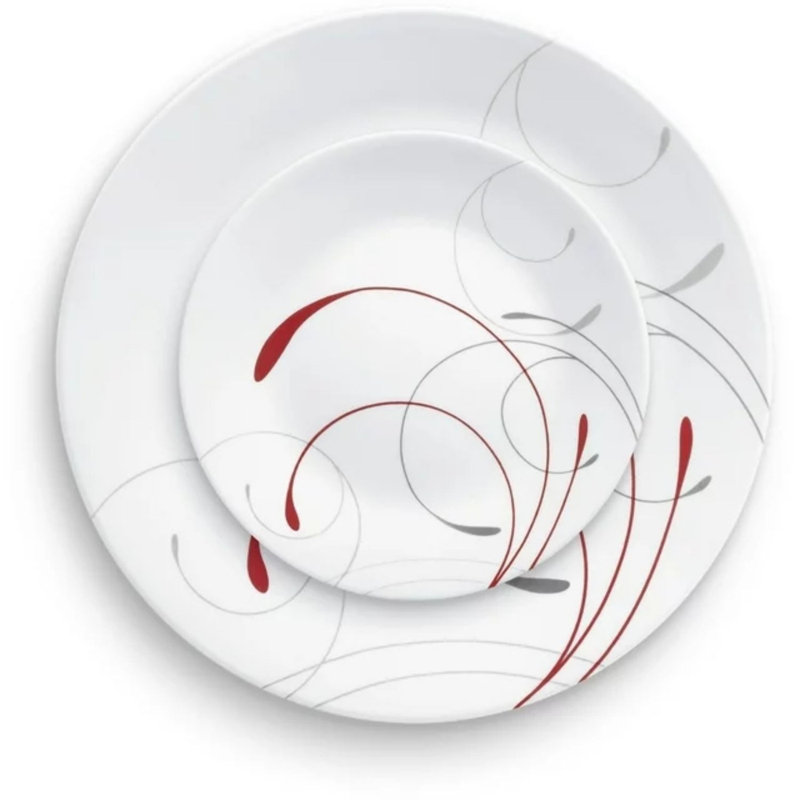 Service de table rond blanc et rouge 12 pièces
