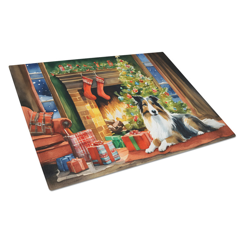 Grande planche à découper en verre Sheltie Cozy Christmas