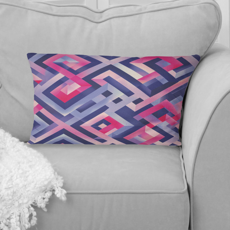 Coussin lombaire rose et bleu Midcentury Maze