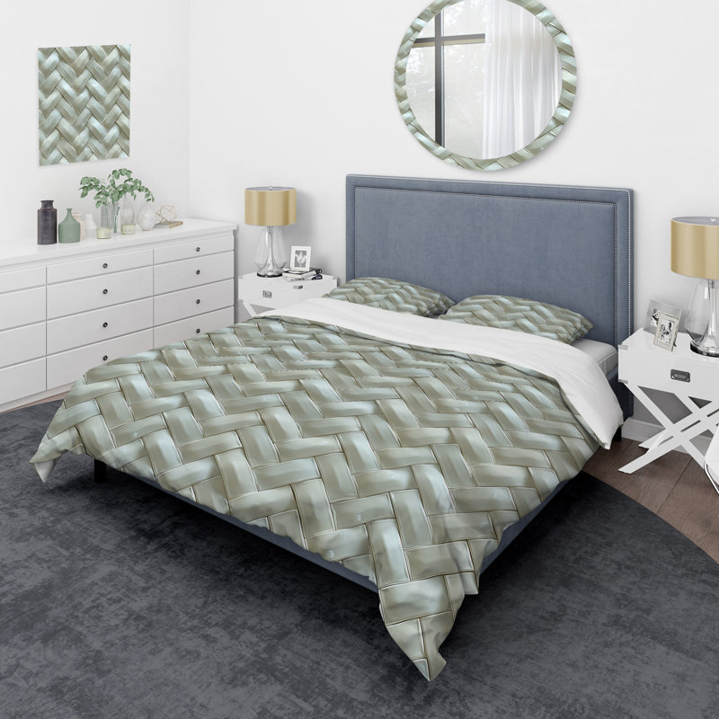 Ensemble de housse de couette à chevrons blanc et gris Glam, Housse de couette très grand + 2 taies décorativ