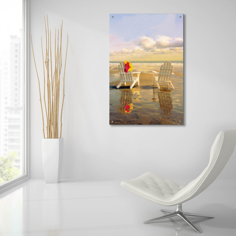 «Chairs On The Beach» par Carlos Casamayor, verre acrylique Wal Art, H 36 po x l 24 po x P 0,2 po