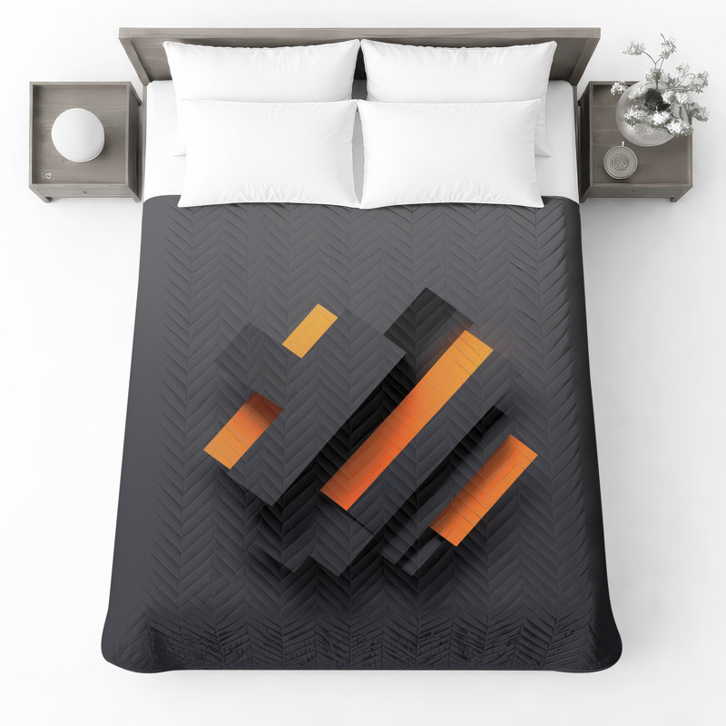 Couvre-lit matelassé à motifs géométriques noirs et orange de toutes tailles, Très grand lit